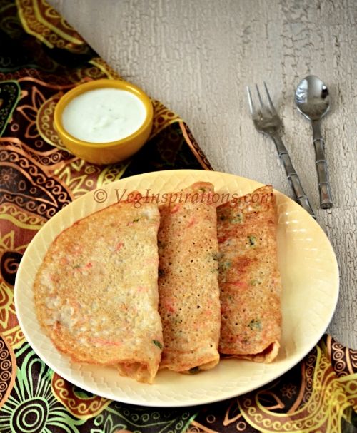  Mixed Vegetable Oatmeal dosai ~ Oat Dosa ~ Savory Indian oat crepes with veggies ~ With stepwise pictures