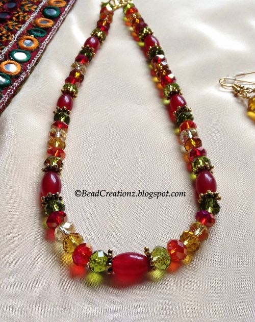 Multicolored crystal and carnelian beads necklace set