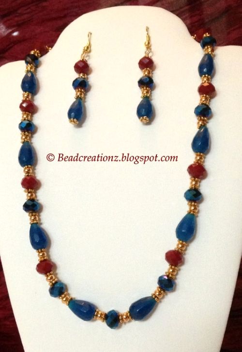 Blue metallic beads with natural stone teardrop beads necklace set