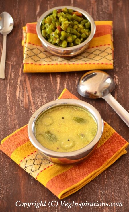 Mor Kozhambu ~ South Indian style Kadhi with bhindi ~ Okra in buttermilk gravy curry
