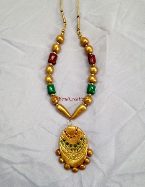Golden Terracotta Necklace | Bead Creationz 