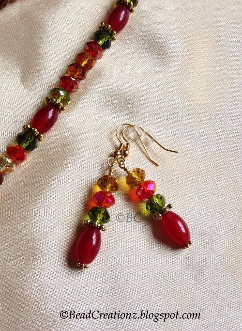 Multicolored crystal and carnelian beads earrings