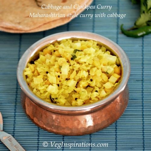 Cabbage and chick peas curry ~ Maharashtrian style Cabbage curry