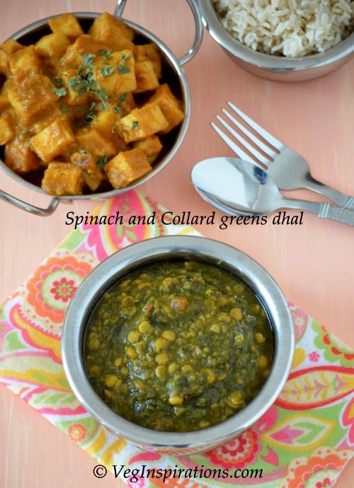 Palak chana dhal-Spinach and collard greens with chick pea curry