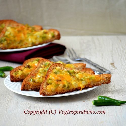 Chilli cheese Toast ~ Open sandwich with onions and bell pepper