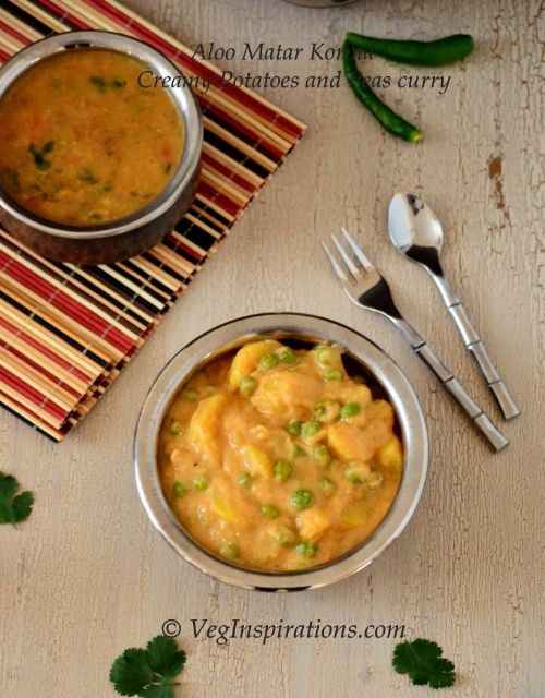 Aloo Matar Korma- Creamy Potatoes and Green peas curry