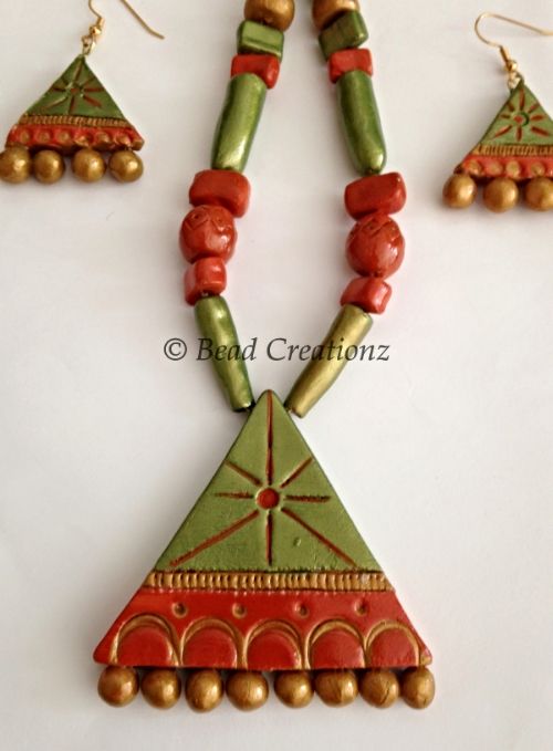  Green and Rust Polymer clay ~ Terracotta Necklace Set | Bead Creationz 