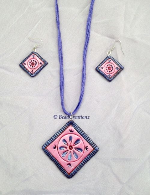  Pink and Amethyst Terracotta Necklace Set ~ Polymer clay necklace set | Bead Creationz 