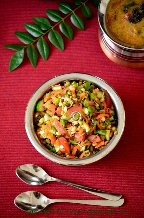 Sprouted mung bean salad ~ Whole moong salad