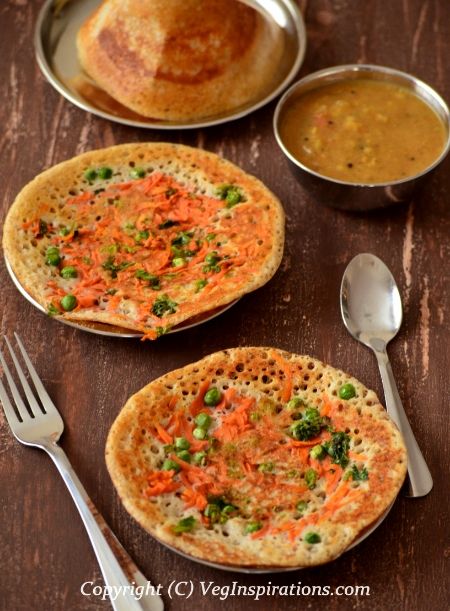 Quinoa Flax Uthappam ~ Savory Indian Veggie topped Quinoa pancakes | Veg Inspirations