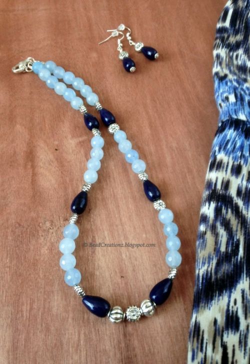  Pale Blue Agate Beads Necklace Set 