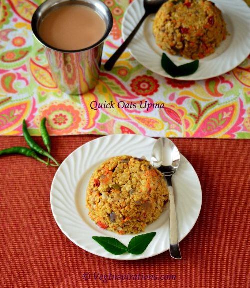 Quick Oats Upma-Savory Indian breakfast with quick oats and vegetables