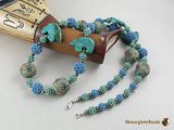 Archaic necklace, turquoise, lampwork, handmade fullerene spheric beads