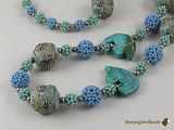 Archaic necklace, turquoise, lampwork, handmade fullerene spheric beads