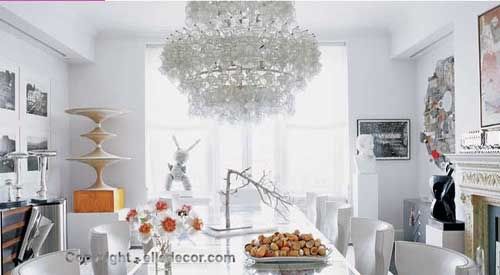 chandelier installation over a dining room table