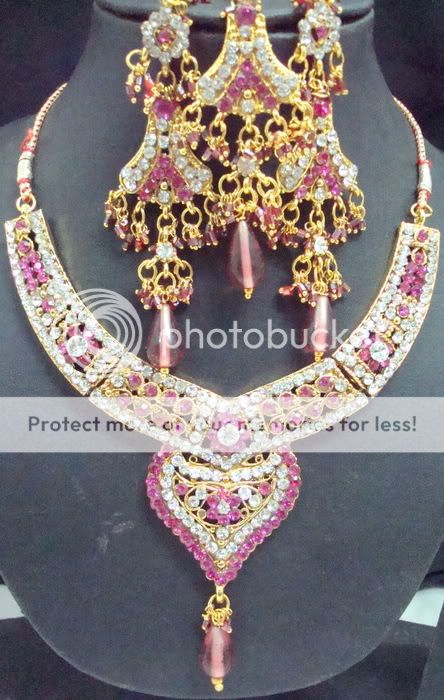 New Belly Dance Hot Pink Bollywood Necklace Jewelry Set  