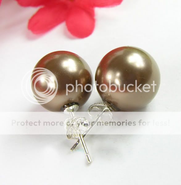 charming 12mm Brown AAA south sea shell pearl earrings  