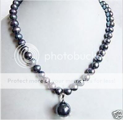 8mm Black Tahitian Pearl Necklace Shell Pearl Drop 17