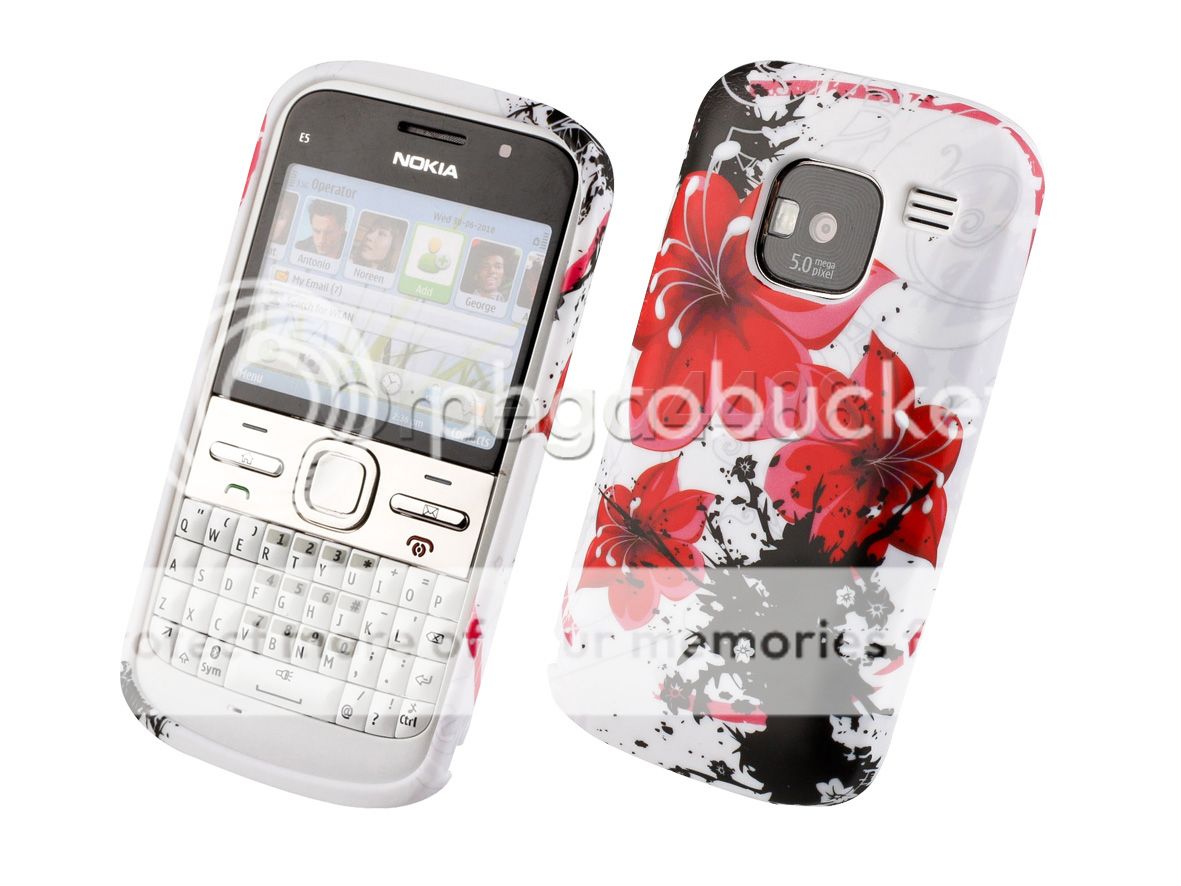 Red Flower Silicone Grip Case Cover For NOKIA E5  
